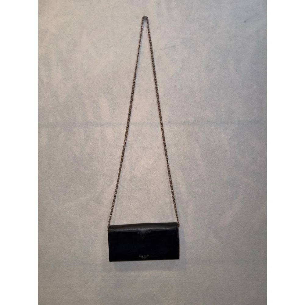 Kate‎ Spade Black Leather Heart Lock Chain Wallet Clutch Evening Bag